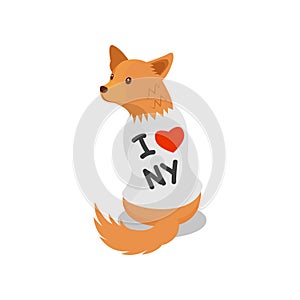 Pedigree dog in a white shirt with an inscription I love NY, cute puppy pet character vector Illustration on a white