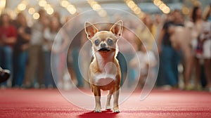 A pedigreed purebred Chihuahua dog at an exhibition of purebred dogs. Dog show. Animal exhibition. Competition for the