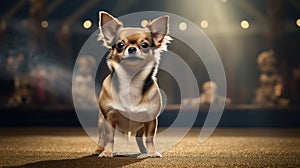 Pedigreed purebred Chihuahua dog at an exhibition of purebred dogs. Dog show. Animal exhibition. Competition for the