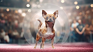 Pedigreed purebred Chihuahua dog at exhibition of purebred dogs. Dog show. Animal exhibition. Competition for the most