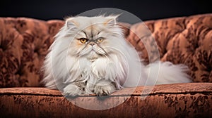 A pedigreed purebred Persian cat at an exhibition of purebred cats. Cat show. Animal exhibition. Competition for the