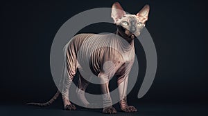 A pedigreed purebred Sphynx cat at an exhibition of purebred cats. Cat show. Animal exhibition. Competition for the most