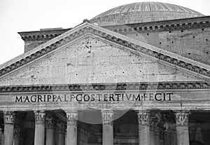 pediment of the Pantheon with a Latin inscription in Rome