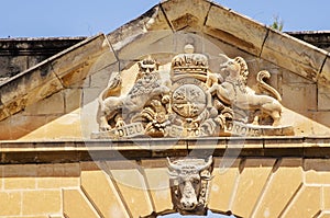 Pediment with royal coat of arms of the United Kingdom,  Birgu, Malta