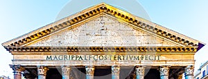 Pediment and tympanum detail of Roman Pantheon, Rome, Italy