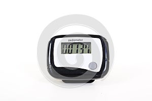 Pedometer for walking exercise. Step counter. White isolated background.