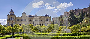 Pedro Luis Alonso gardens and the Town Hall building in Malaga,