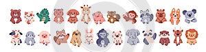 Peeking animals set. Happy baby bear, bunny, cat, elephant, lion and koala characters. Cute funny kawaii curious cubs