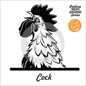 Peeking Cock - Cheerful Rooster peeking out - face head isolated on white - vector stock