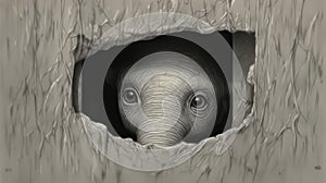 Peeking Elephant: Darkly Detailed Digital Painting With Cartoonish Innocence
