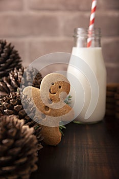 Peeking out Gingerbread Man Cookie and Milk