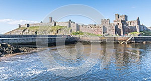 Peel Castle on the Isle of Man, viewed from the harbour