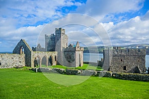 Peel Castle located on St Patrick`s Isle in city of Peel in the Isle of Man