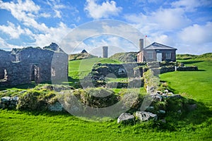 Peel Castle on St Patrick`s Isle in Peel, the Isle of Man