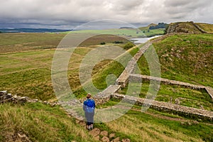 Peel Crags above Once Brewed on Hadrian`s Wall Walk