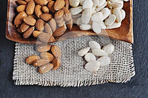 Peeled almonds, blanched Almond. photo