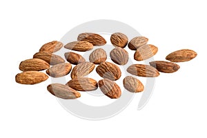 Peeled almonds isolated on white background