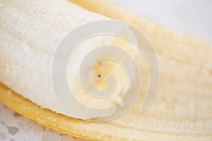 Peeled banana. Close up.