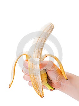 Peeled banana in hand