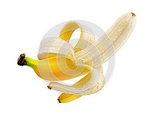 Peeled banana isolated on white background with clipping path