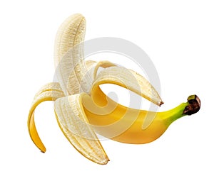 Peeled banana isolated on white background with clipping path photo