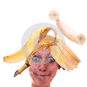 Peeled banana on a pane
