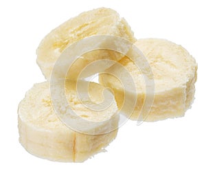 Peeled banana slices on the white background