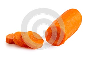 Peeled carrot with round slices isolated on white.