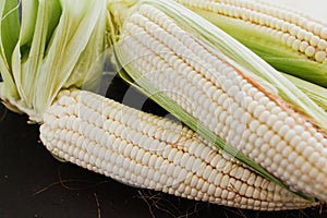 Peeled corn, elote maiz mexican food in mexico