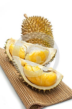 peeled durian isolated on white background.