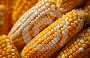 Fresh corn on cobs closeup