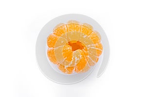 Peeled fresh sweet fruit mandarin isolated on white background