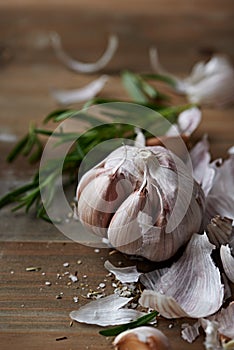 Peeled Garlic Bulb and Rosemary