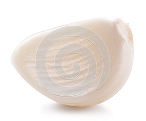 Peeled garlic clove on white background