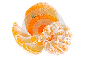 Peeled mandarin tangerine orange fruit isolated on