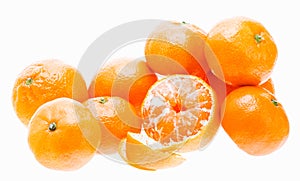 Peeled Mandarin Tangerine Orange Fruit Isolated On White Background