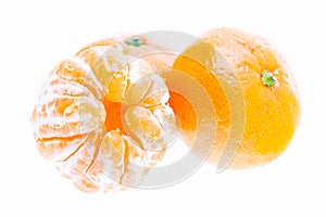 Peeled Mandarin Tangerine Orange Fruit Isolated On White Background