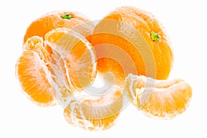 Peeled Mandarin Tangerine Orange Fruit Isolated On White Background