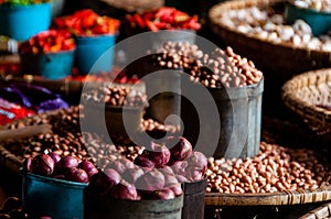 Peeled Nuts and Onions In Little Buckets at local