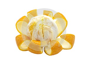 The peeled orange in in the form of a flower