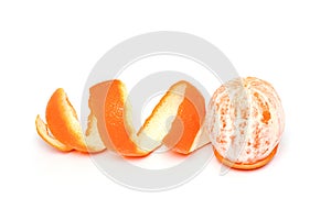 Peeled orange with a peel in the form of a spiral isolated