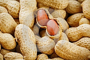 Peeled peanut on well peanuts. Peanuts, for background or textures.