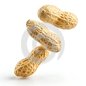 Peeled Peanuts Levitating Isolated on White Background
