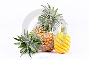 Peeled pineapple and fresh ripe pineapple have sweet taste on white background healthy pineapple fruit food isolated