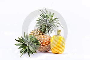 Peeled pineapple and fresh ripe pineapple have sweet taste on white background healthy pineapple fruit food isolated