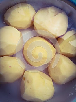 Peeled potatoes before cooking in water