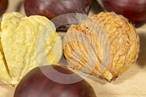 Peeled raw chestnuts photo