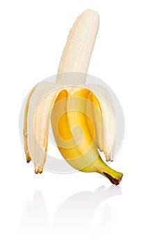 Peeled Ripe banana isolated on white background
