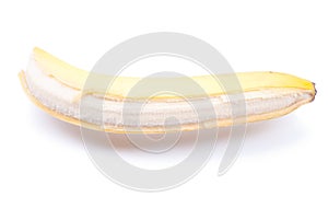 Peeled ripe banana isolated on a white background with shadow