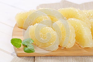 Peeled and sliced pomelo